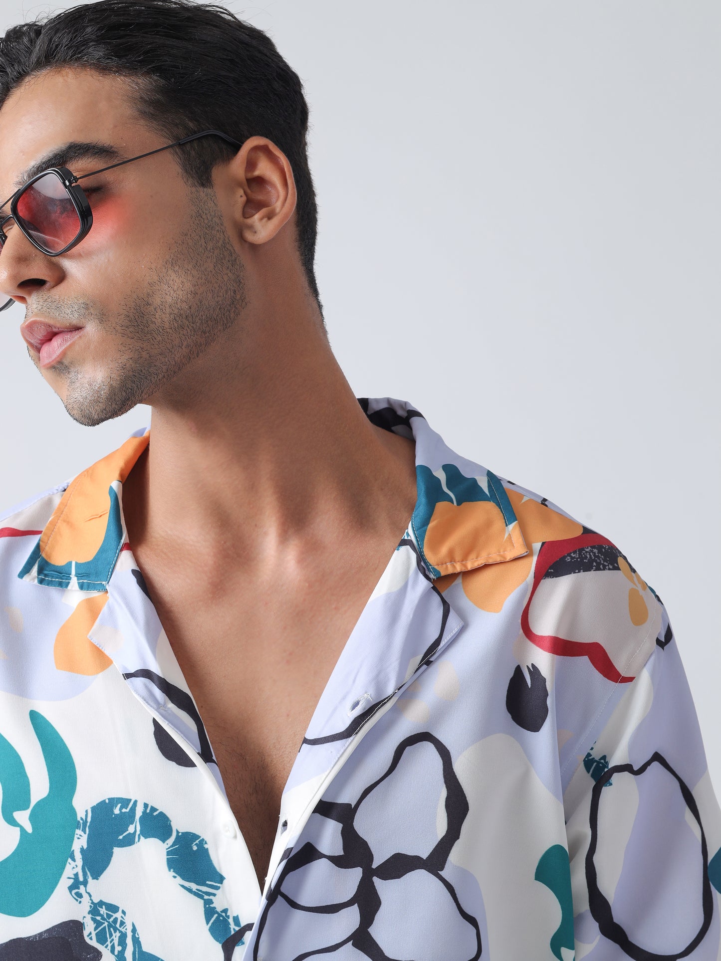 Multi Printed Casual Shirt ,Has A Cuban Collar, Button Placket, Short Regular Sleeves, Straight Hem