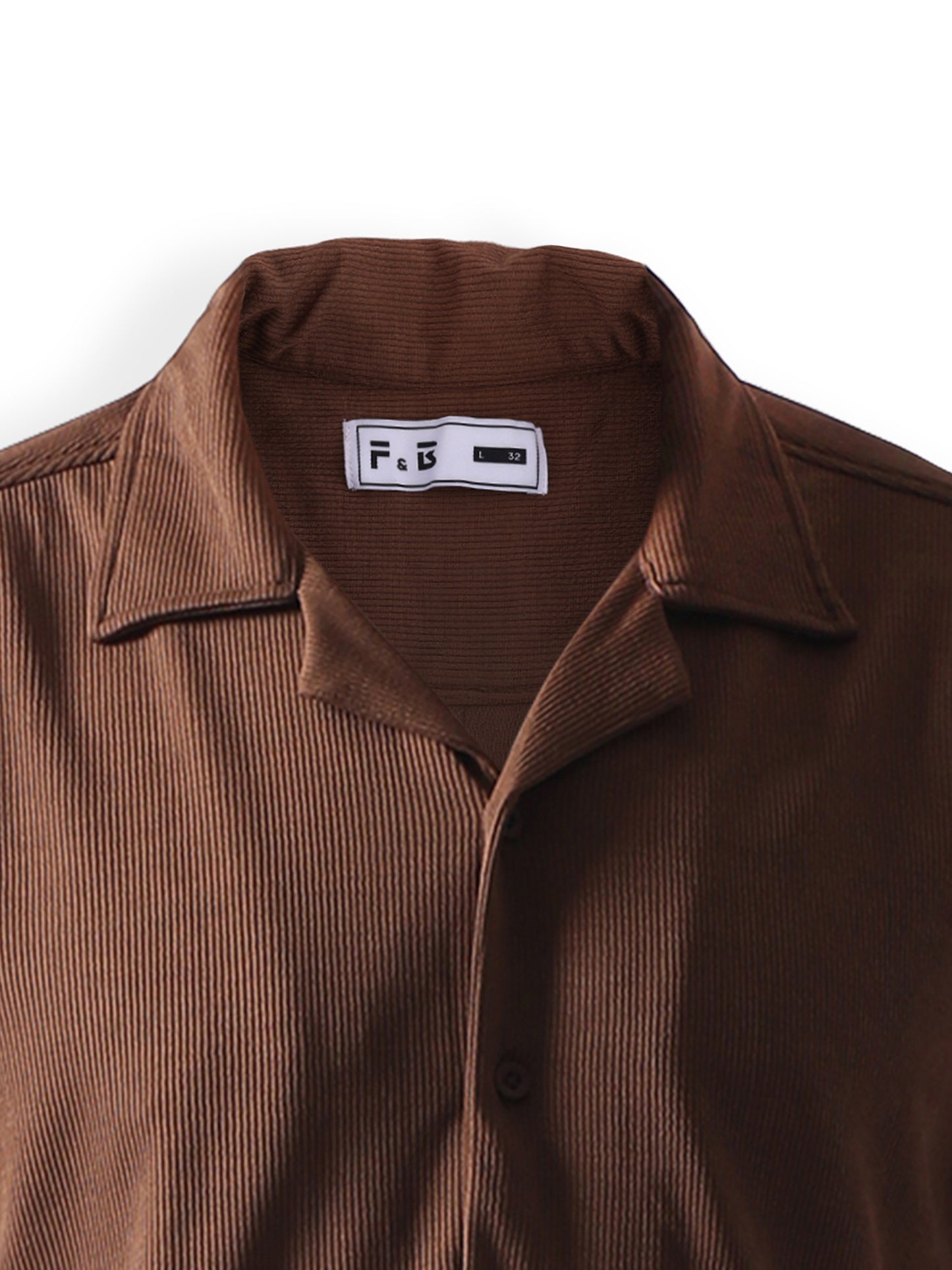 Chocolate Stripe Casual Shirt, Has A Cuban Collar, Button Placket, Short Regular Sleeves, Straight Hem