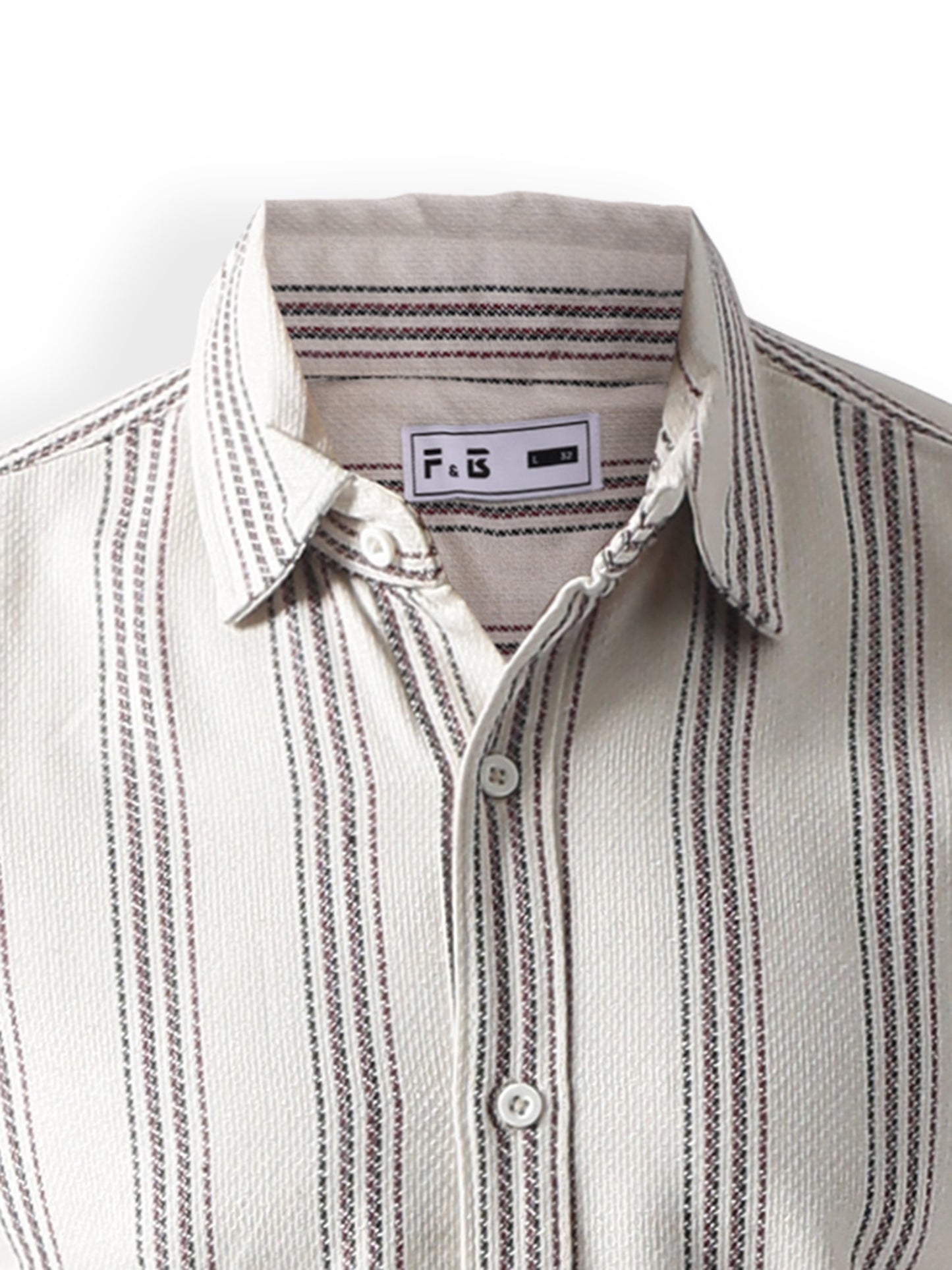 Beige stripe Jaquard casual shirt ,has a spread collar, button placket, long regular sleeves, curved hem