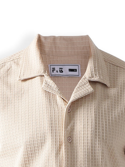 Cream Self Design Textured Casual Shirt