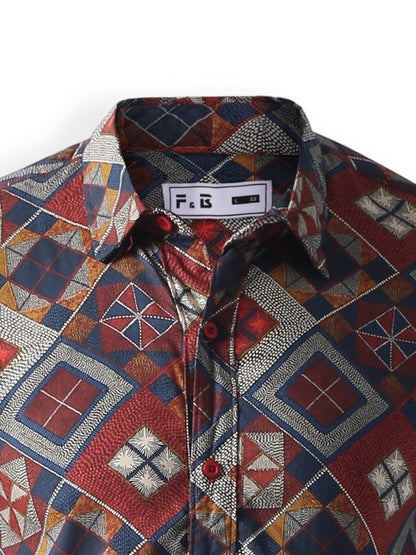 Multi printed plain weave casual shirt ,has a spread collar, button placket, long regular sleeves, curved hem