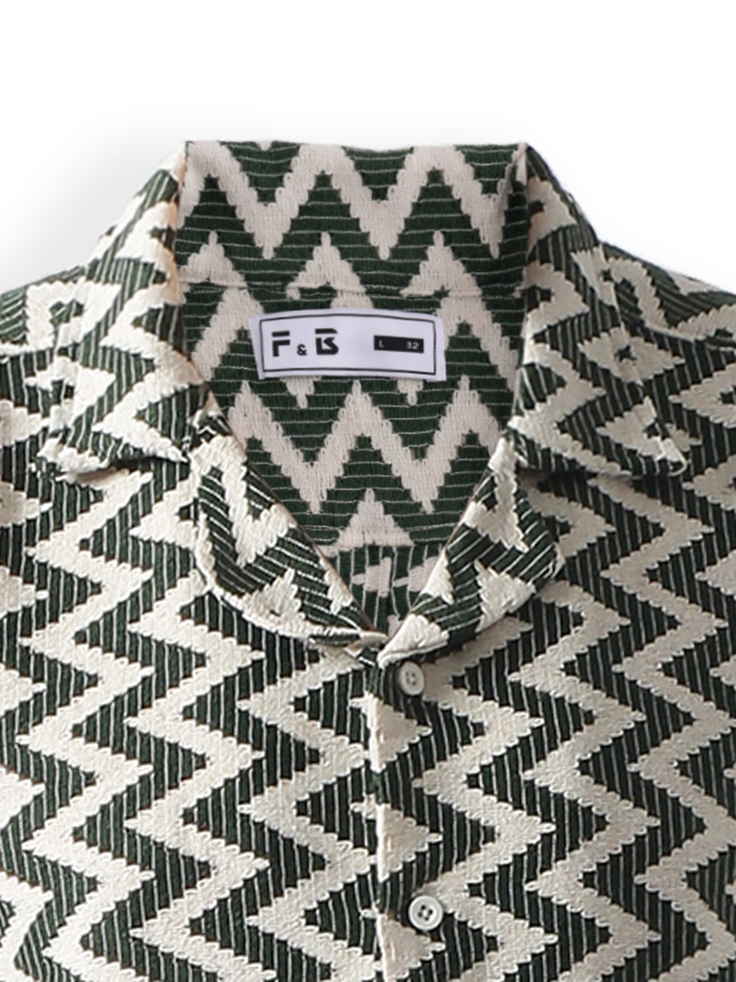 Green Crocia Casual Shirt, Has A Cuban Collar, Button Placket, Short Regular Sleeves, Straight Hem