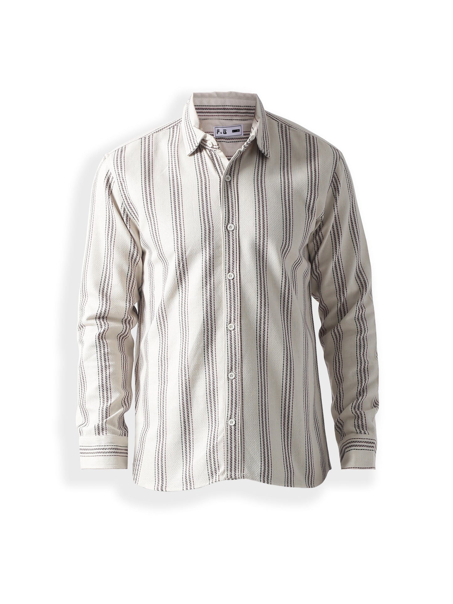 Beige stripe Jaquard casual shirt ,has a spread collar, button placket, long regular sleeves, curved hem