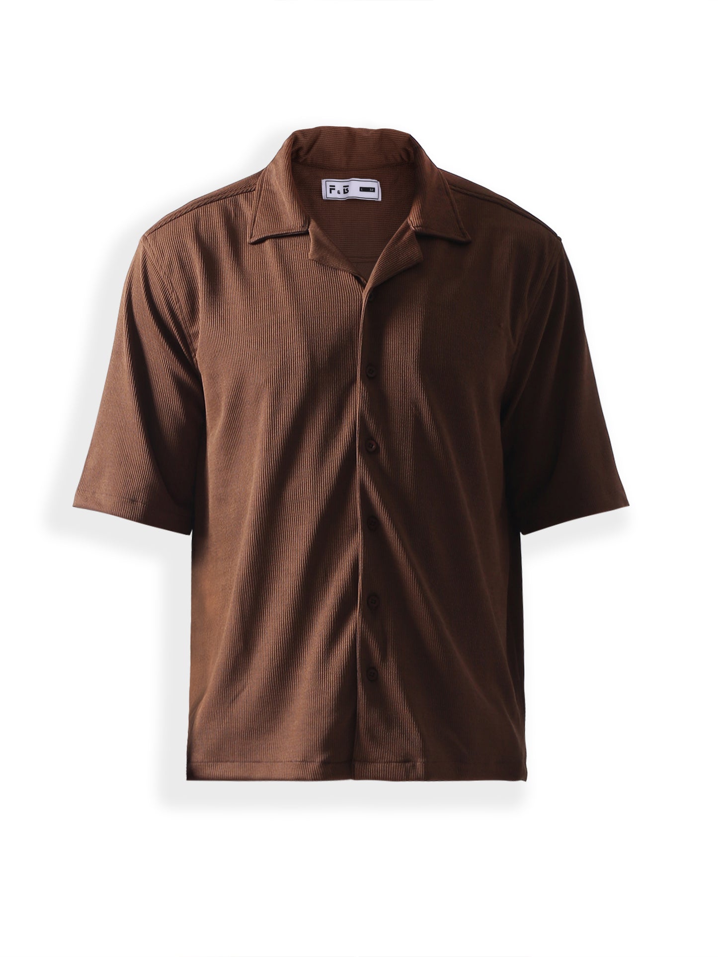 Chocolate Stripe Casual Shirt, Has A Cuban Collar, Button Placket, Short Regular Sleeves, Straight Hem