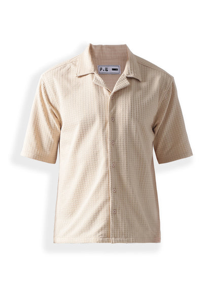 Cream Self Design Textured Casual Shirt