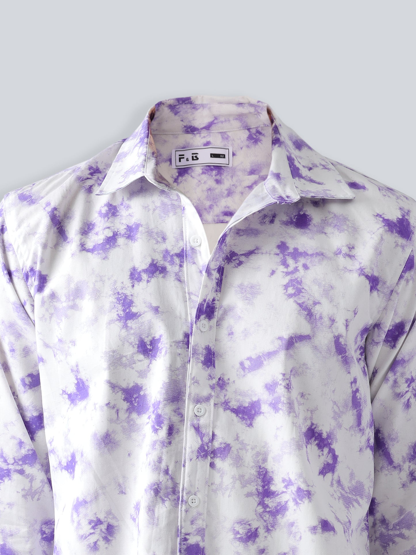 F&B Men's Cotton Slim Fit Twill Weave Cuban Collar Digital Print Full Sleeve Shirt Purple