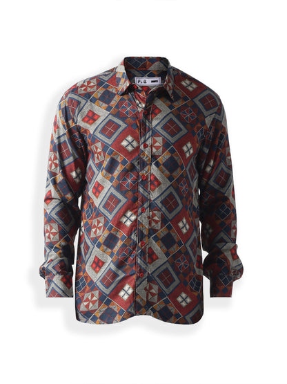 Multi printed plain weave casual shirt ,has a spread collar, button placket, long regular sleeves, curved hem