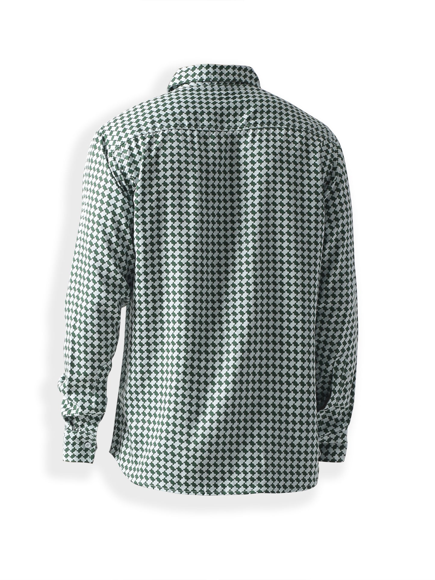 Green printed twill weave casual shirt ,has a spread collar, button placket, long regular sleeves, curved hem