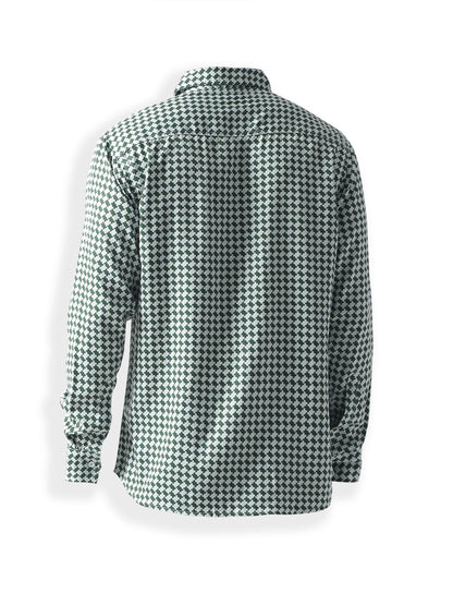 Green printed twill weave casual shirt ,has a spread collar, button placket, long regular sleeves, curved hem