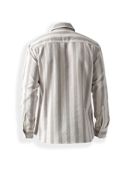 Beige stripe Jaquard casual shirt ,has a spread collar, button placket, long regular sleeves, curved hem