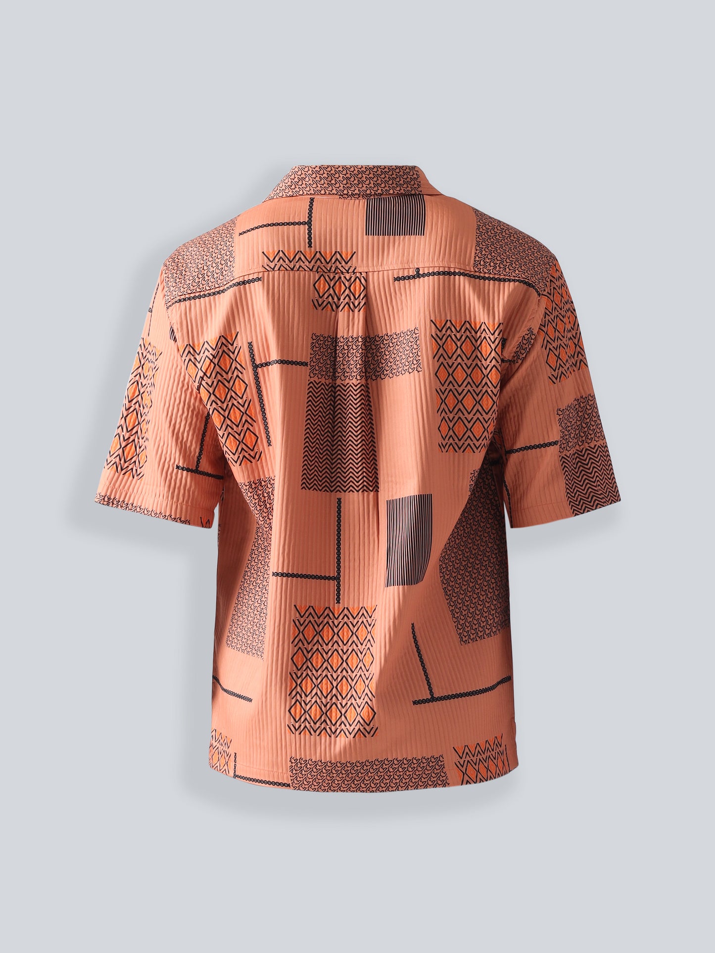 F&B Men's Polyester Oversized Fit Cuban Collar Turkey Striped Digital Printed Half Sleeve Shirt Burnt Orange