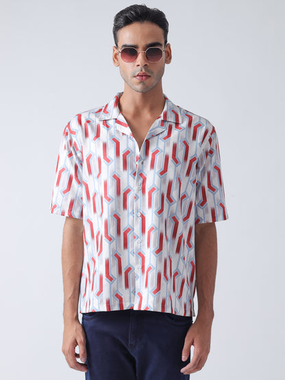 F&B Men's Polyester Oversized Cuban Collar Digital Print Half Sleeve Shirt