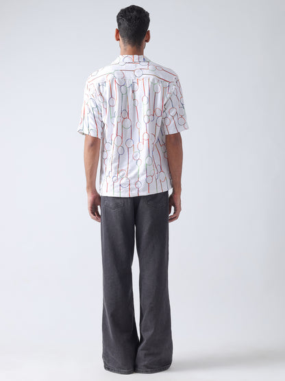 Multi  niddle work Casual shirt ,has a cuban collar, button placket, short regular sleeves, straight hem