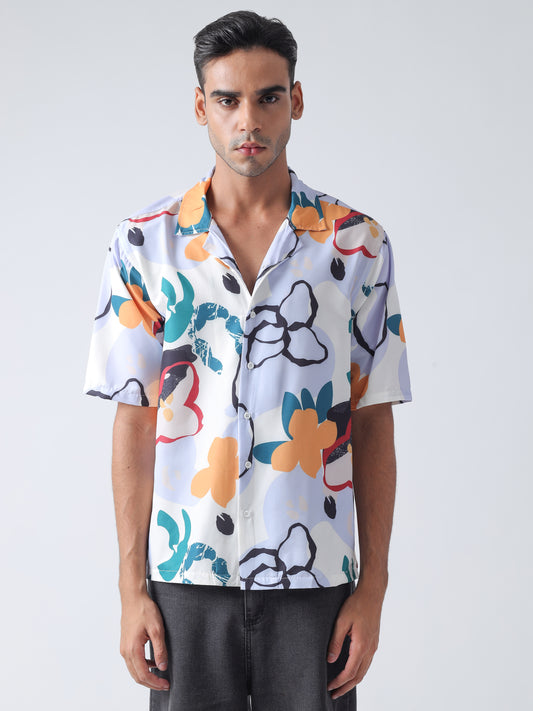 Multi Printed Casual Shirt ,Has A Cuban Collar, Button Placket, Short Regular Sleeves, Straight Hem