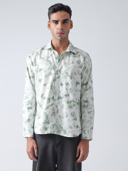 Green printed twill weave casual shirt ,has a spread collar, button placket, long regular sleeves, curved hem