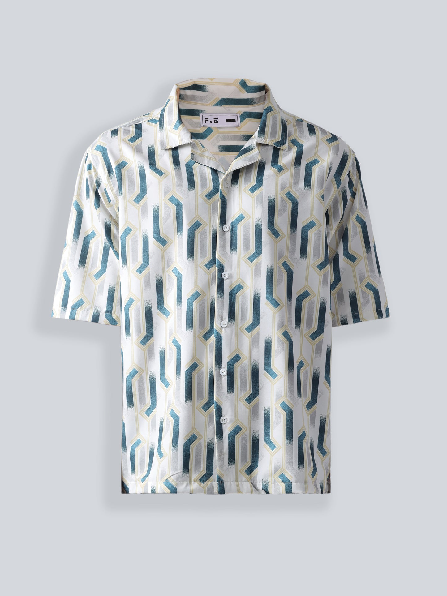 F&B Men's Polyester Oversized Fit Cuban Collar Digital Printed Half Sleeve Shirt Green