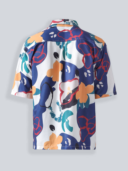 F&B Men's Polyester Oversized Fit Cuban Collar Digital Printed Half Sleeve Shirt Multicolor