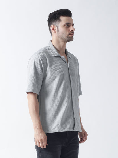 Grey Self Design Textured Casual Shirt