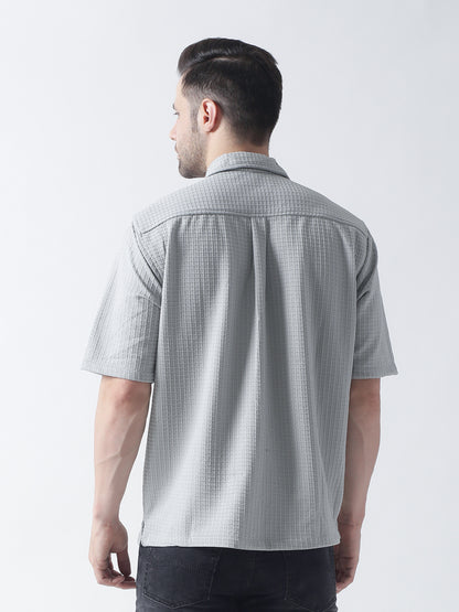 Grey Self Design Textured Casual Shirt