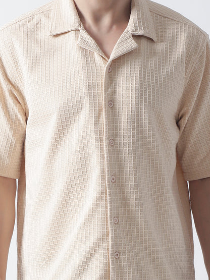 Cream Self Design Textured Casual Shirt