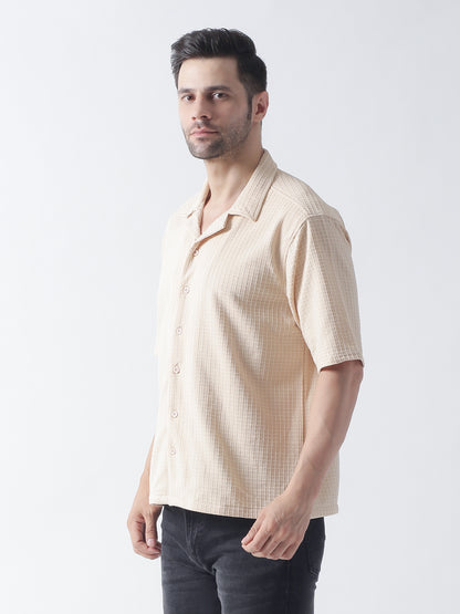 Cream Self Design Textured Casual Shirt