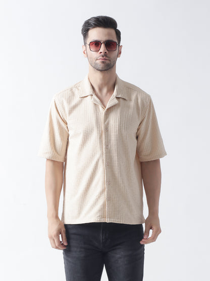 Cream Self Design Textured Casual Shirt