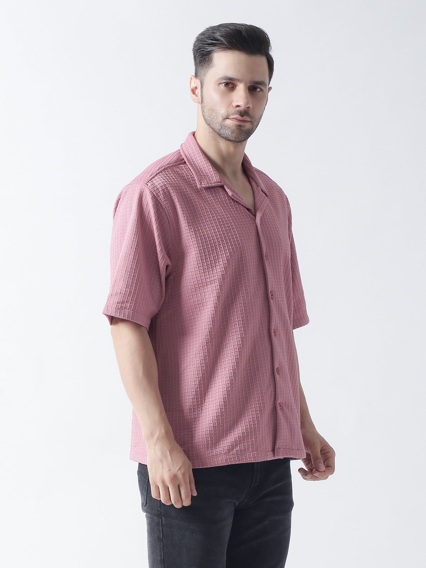 Wild Orchid Self Design Textured Casual Shirt