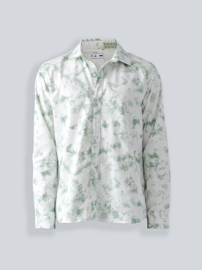 F&B Men's Cotton Slim Fit Twill Weave Cuban Collar Digital Print Full Sleeve Shirt Green